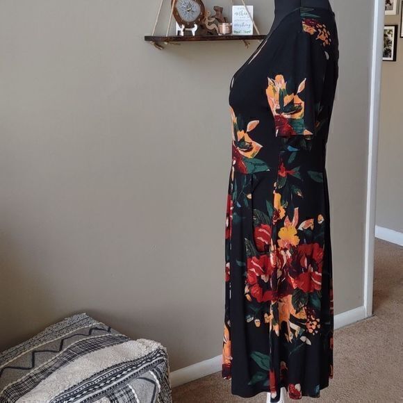 DouBCQ Women's Floral Print Casual Flowy‎ Pleated Loose Dress with Pockets Sz L - Picture 8 of 15